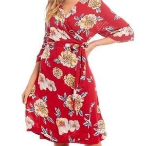 Roxy Red Floral Kimono Wrap Dress